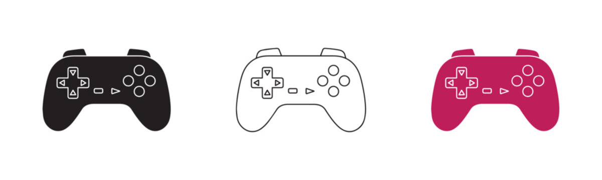 Vector set of game controller icons in black white and pink illustration