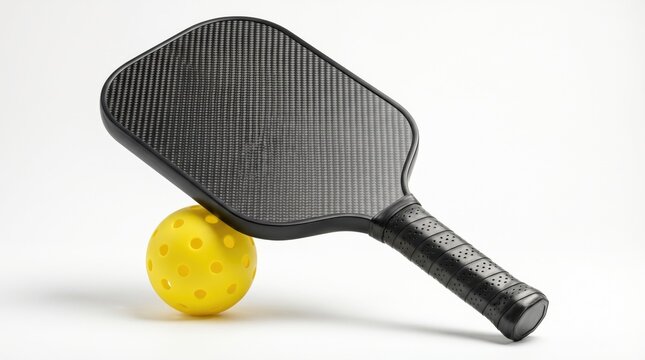A ping pong paddle holds a yellow ball, ready for a game