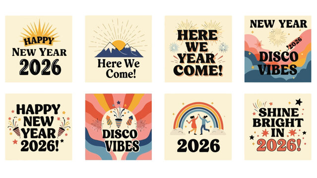 Collection of vintage and modern year-themed posters spanning from 2005 to 2020 Vector