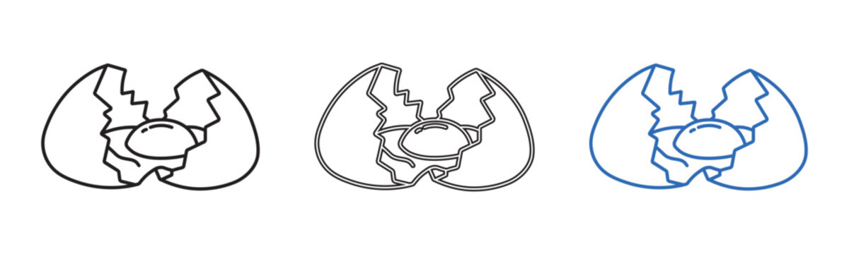 Vector set of broken egg shell icons in black grey and blue illustration