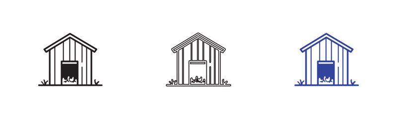 Vector set of chicken coop and hen house icons in black grey and blue illustration © Mustafa Gfx
