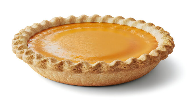 Traditional pumpkin pie with fluted crust isolated on white background thanksgiving homemade