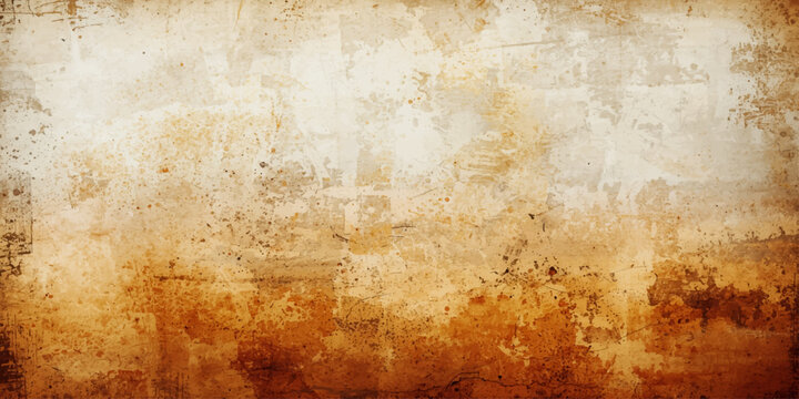A weathered vintage backdrop featuring a heavily rusted metal surface with an aged brown grunge texture and stained orange paint on a worn antique wall