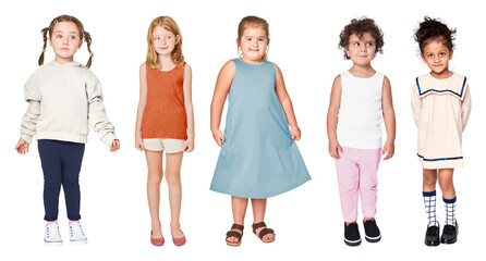 Obraz premium PNG Diverse children fashion showcase on transparent background