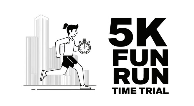 Runner Holds Stopwatch During City 5K Fun Run Time Trial Event