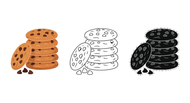 Cookie illustration set with colorful and black and white designs