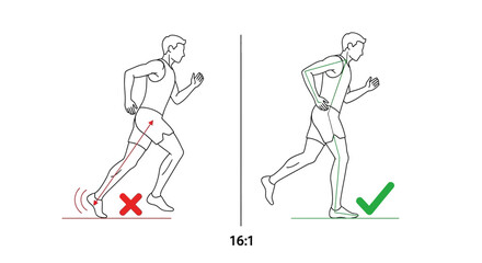 Fototapeta premium Runner Posture: Comparing Correct And Incorrect Form In Animated Diagram