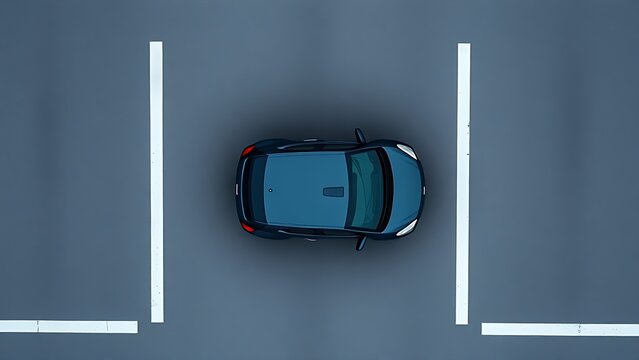 microcar. Top-down view of a microcar parked within minimal white parking lines on ground. mobility guides, transit brochures, designed for transport & logistics marketing, used by videographers.