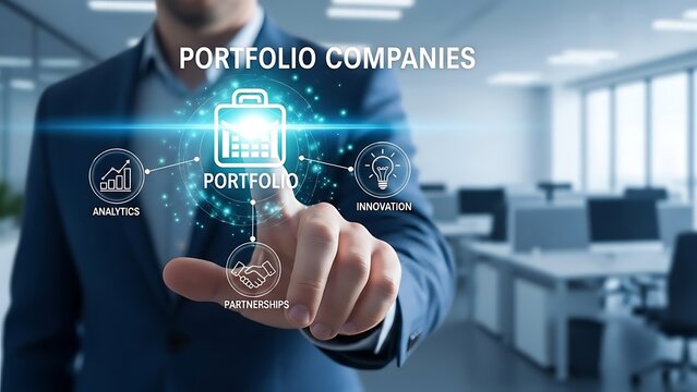 A businessman interact with the concept of financial portfolio for investment and business strategy.