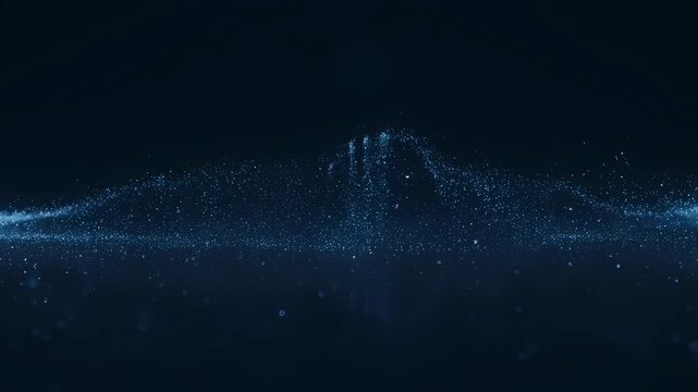 Abstract Blue Particles Floating on Dark Backdrop Glittering Surface Wave Particle Motion Elegant Background