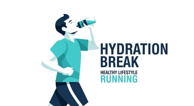 Runner Rehydrating, Illustrating Healthy Hydration, Drink Break, Lifestyle Vector Illustration
