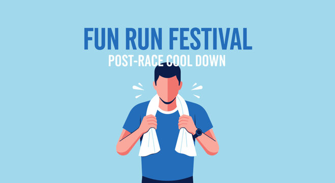 Runner Resting After Finishing Fun Run Festival in Cool Down Phase With a Towel