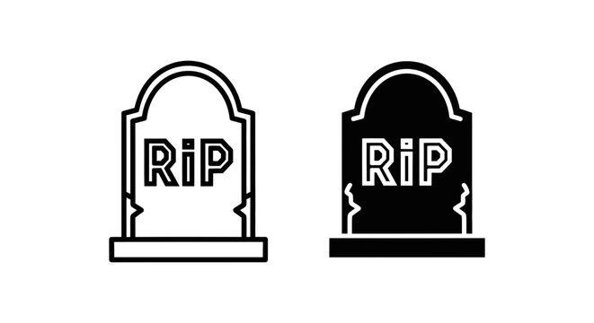 Tombstone icon set, grave marker with rip inscription, vector illustration