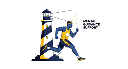 Fototapeta premium Runner's Guide: Mental Support Illuminated By Lighthouse Metaphor Visual