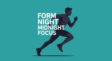 Fototapeta premium Runner's Silhouette Against Teal Background Showcasing Form, Focus, Night, and Midnight