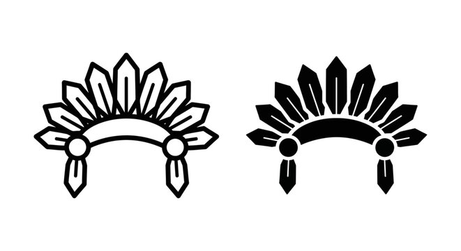 Native american war bonnet icon set, traditional feather headdress symbol, vector illustration