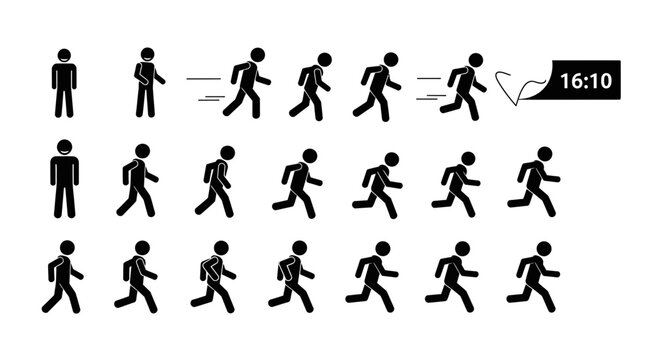 Running Sequence Representation: Dynamic Movement and Time Indication on a White Background