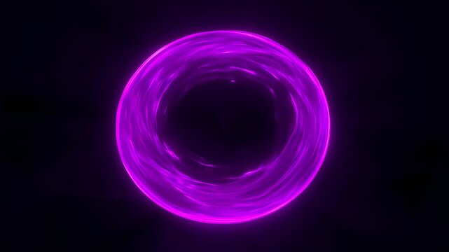 Abstract Purple Light Ring in Dark Background with Geometric Shapes and Glowing Effects Circular Neon Design Aesthetic