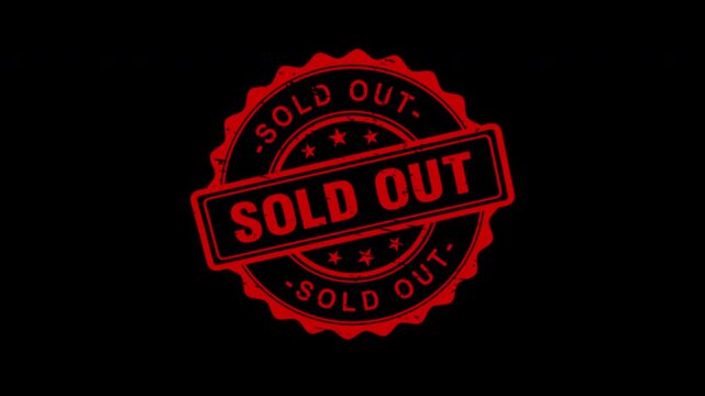 Sold out red rubber stamp 4K animation video, glowing neon red seal on black background, retail commerce and limited stock availability concept video