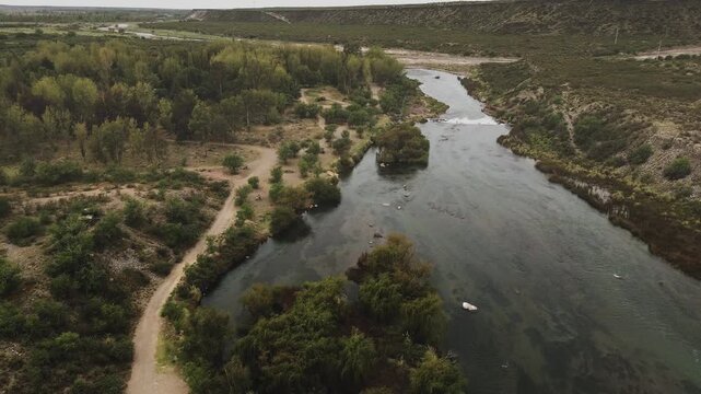 Aerial view of the Rio Diamante in Mendoza, Argentina