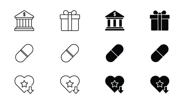Contrasting icons representing financial, medical, and affectionate themes in light and dark styles