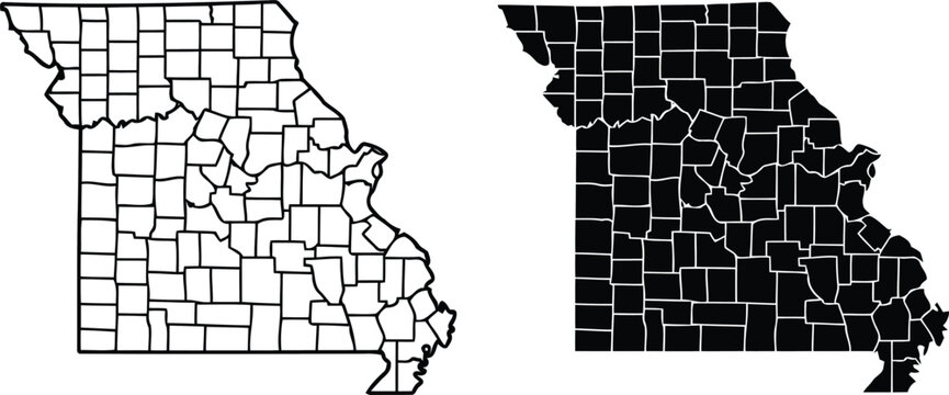 Missouri county map outline and filled