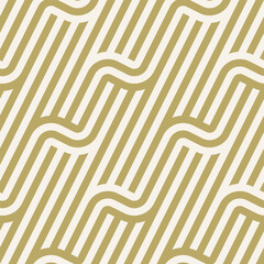 Naklejka premium Seamless geometric pattern with gold diagonal striped lines, creating a modern abstract background for elegant design. Vector illustration.