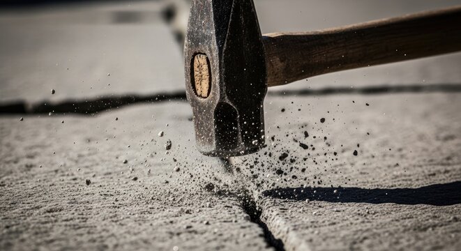 Hammer Crushing Concrete - Destruction and Damage.