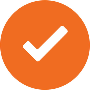 Checkmark Icon in Orange Circle Flat Design