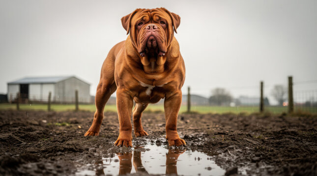 Dogue de Bordeaux Low Angle Rural Farm Wildlife Telephoto Shot Natural Frame Copy Space