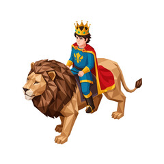 King Riding Lion Cartoon Character Illustration. © Soleh
