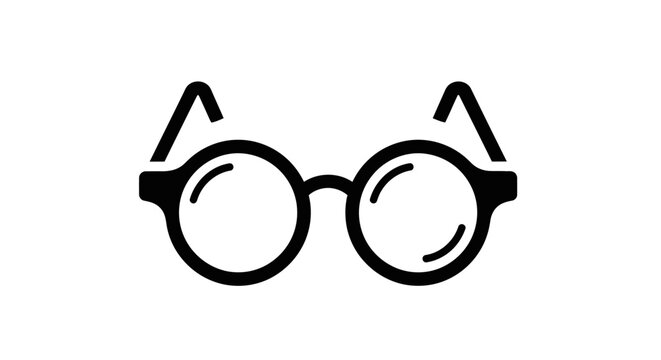 Minimalist graphic of round eyeglasses in black and white, iconic and clear style.