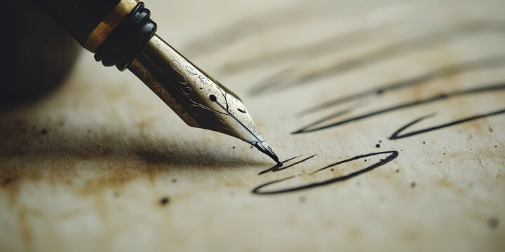 Calligraphy Practice Dip pen nib touching paper