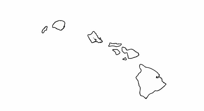 Outlined map of the Hawaiian Islands archipelago on a white background