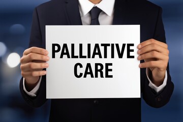 Obraz premium Professional Holding a Sign for Palliative Care Services