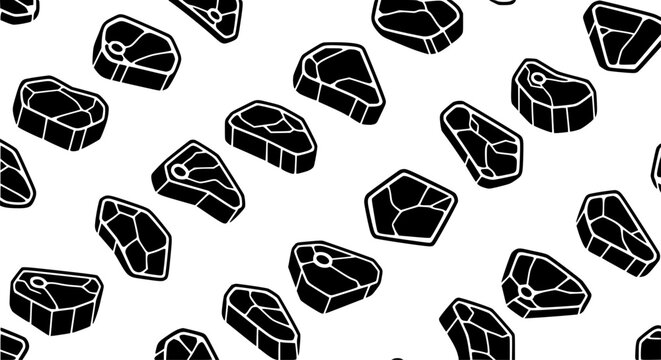 Abstract black geometric beef steak seamless pattern vector culinary food background design