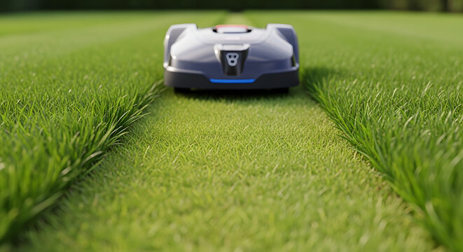 Automatic robotic lawn mower cutting grass | Smart home garden technology automation | Precise lawn maintenance with robot mower | Innovative cordless lawn care solutions