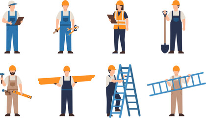 Construction Worker Set with Various Tools and Safety Gear for Worker, Labor, and Building Site Illustrations © Mst