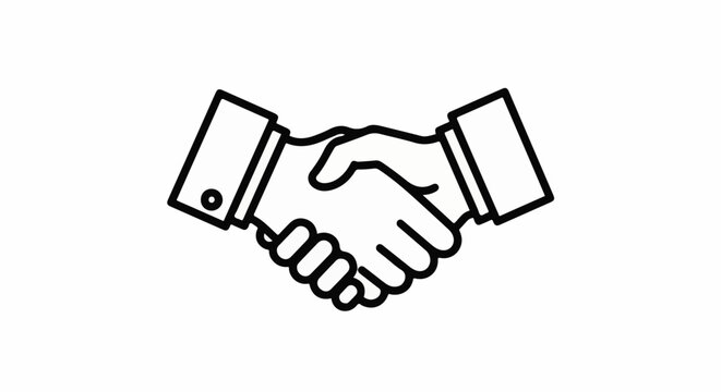 Outline graphic of two hands shaking, symbolizing agreement or partnership