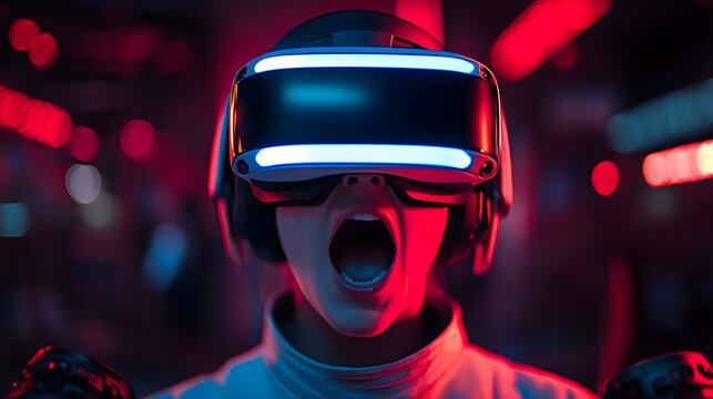 VR Gaming Immersion A person wearing a high-end VR headset