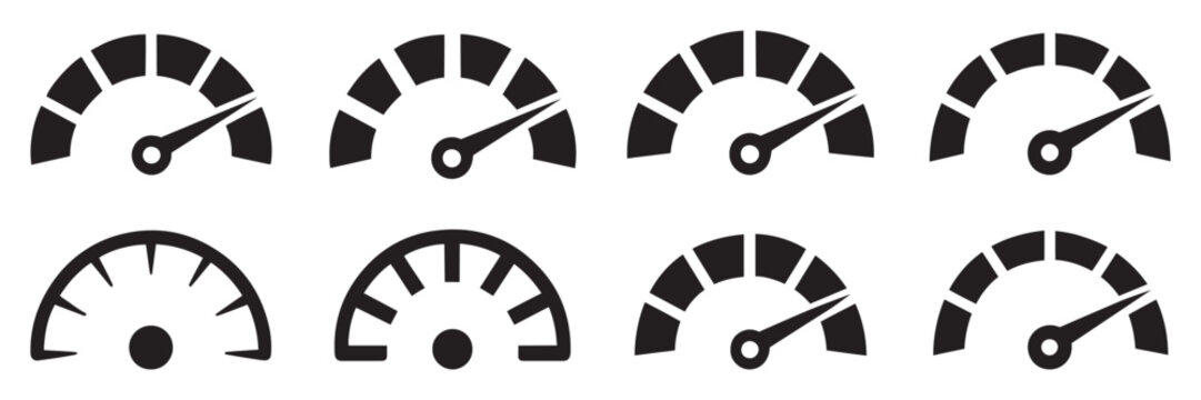 Speedometer icon vector design, performance measurement symbol, dashboard gauge illustration.
