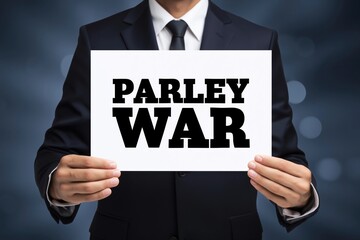 Obraz premium Negotiator Holding a Sign with the words Parley War