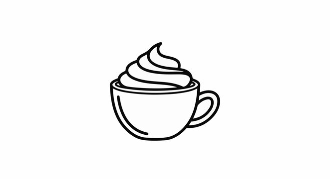 Simple line art of a cup of coffee with whipped cream topping