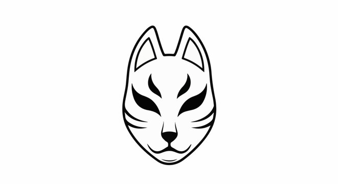 Stylized black and white illustration of a Kitsune mask