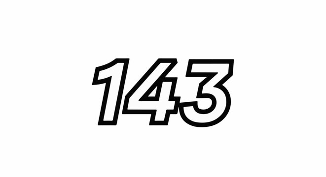 Bold white numbers "143" outlined in black, centered on white background
