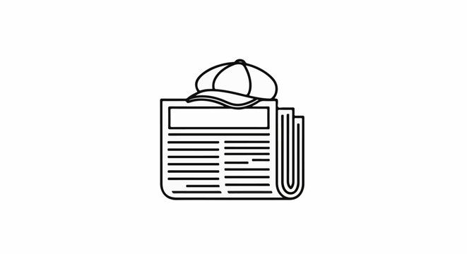 Newspaper folded with a baseball cap on top