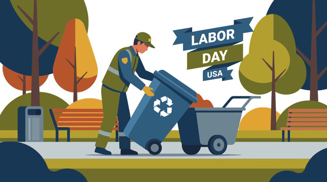 Labor Day USA Illustration with Sanitation Worker in Public Park