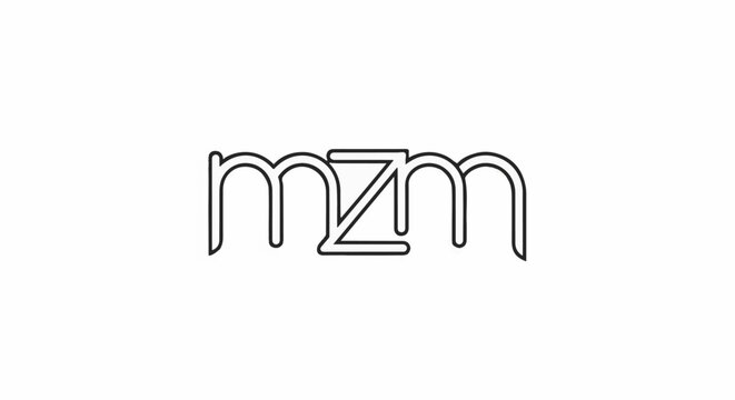 A minimalist graphic design featuring the letters mzm, one with a central diagonal line