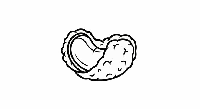 A black and white line drawing of a crispy chicken wing with a wavy edge