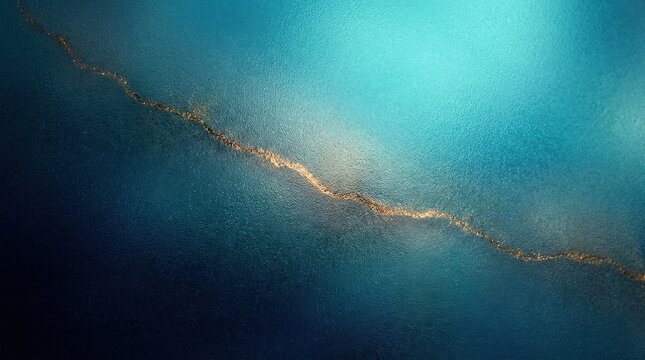 Abstract Underwater Scene with a Golden Vein-like Structure and Blue Hues.